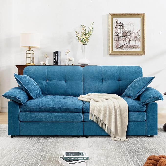84" Loveseat Sofa, Modern Couches for Living Room,Double-Layer Cushion Cloud Couch with Deep Seat,Super Comfy Chenille Sofas,Sturdy Frame, Easy Assembly for Bedroom, Apartment, Office, Blue