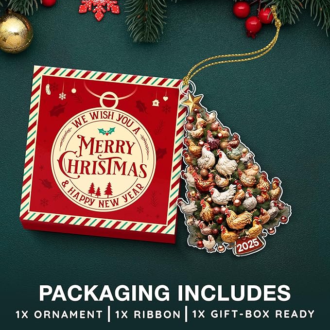 Chicken Ornament - Chicken Ornaments for Christmas Tree, Unique Gifts for Chicken Lovers, Farm Animal Christmas Ornaments, Rooster Ornament for Holiday Decoration, Ideal Animal Themed Gifts