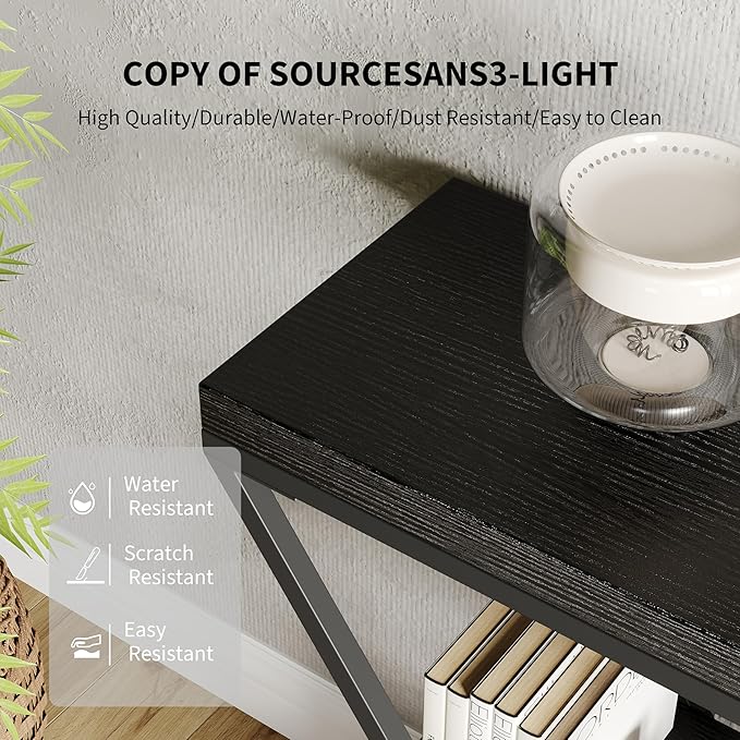 Garvee 3-Tier Entryway Table, Industrial Console Sofa Table with Storage, Accent Table with Open Shelves, X-Shaped Metal Frame, Foyer Table for Entryway, Hallway, Black