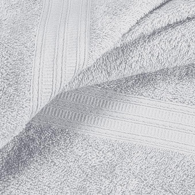 BOUTIQUO 6 Pack Cotton Towel Set, Contains 2 Bath Towels 27x54 inch, 2 Hand Towels 16x24 inch & 2 Wash Coths 12x12 inch, Ideal Everyday use, Ultra Soft Compact & Lightweight - Light Grey