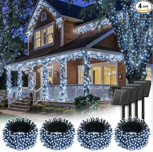 Brightown 4 Pack Solar String Lights Outdoor, Total 288Ft 800 LED Twinkle Fairy Lights Waterproof with 8 Modes Auto On/Off for Patio Tree Garden Party Home Wedding Christmas Decorations (Cool White)
