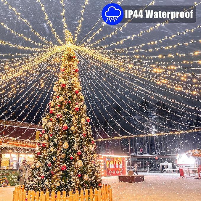 33ft 100 LED Christmas Lights Outdoor Waterproof, Warm White Christmas String Lights Indoor Clear Wire 8 Modes, Plug in Twinkle Fairy String Lights for Bedroom Wedding Classroom Garden Decorations