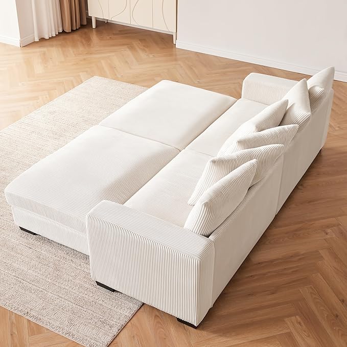 58.3" Oversized Chaise Lounge Indoor for Living Room, Solid Wood Comfy Sleeper Reclining Sofa with Thickened Cushions Widened Armrests for Bedroom, Deep Seat Lounge Sofa with Ottoman, Beige