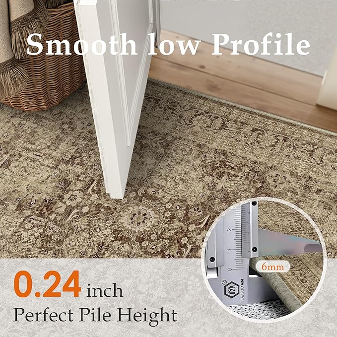 Brown 2x8 Runner Rug Hallway Non Slip Kitchen Vintage Distressed Long Carpet Indoor Machine Washable Traditional Floral Bedroom Accent Throw Rug for Office Laundry Bathroom Dining Living Room