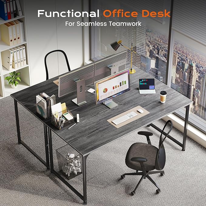 PRAISUN 48 X 24 Inch Computer Desk with Deeper Desktop, Gaming Office Writing Work Desk for Home Office, Study, Bedroom, Work from Home, Metal Frame, Grey