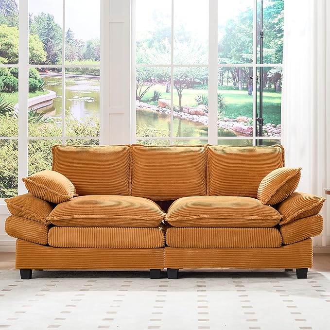 83" Loveseat Sofa, Cloud Couches for Living Room, Comfy Corduroy Couch with Deep Seat, Love Seat Couches for Bedroom, Apartment and Office, Easy Assemble for Small Space (Yellow)