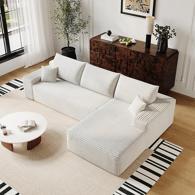 108" Sectional Couches for Living Room Modern Modular Sofa with L-Shape Couchs Upholstered Boneless Couch Deep Seat Sectional Couch with Chaise (White, Right Facing Chaise+2Seaters)