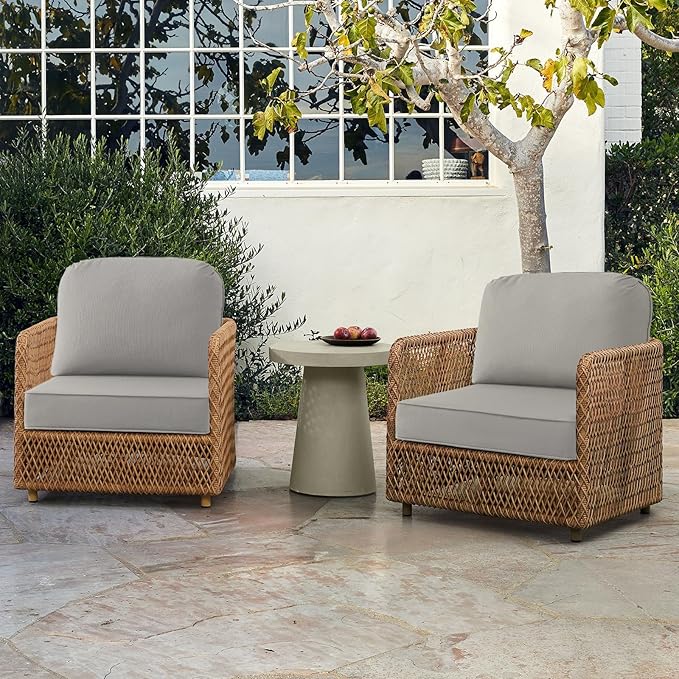 Outdoor Sunbrella Cushions for Patio Furniture Set of 2, 24"x24" Water Repellent Chair Cushions Removable Seat Bottom & Back Cushion Covers for Chair, Sofa, Couch, Specrtum Pebble