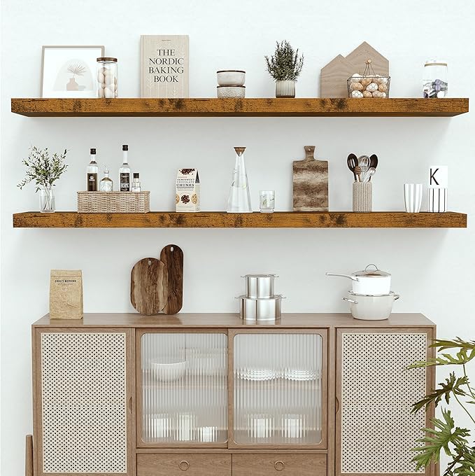 Vivelove 12 Inch Deep Floating Shelves 72 inch Long, 72 x 12 Wide Wall Shelves with Invisible Brackets, for Bedroom Bathroom Living Room Kitchen Office, Farmhouse Home Decor, Set of 1, Rustic Brown