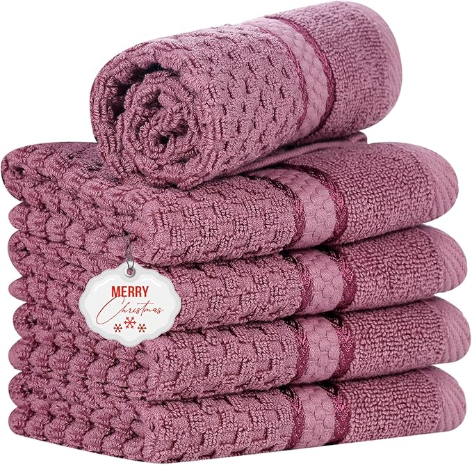 Ample Decor Grape Purple Wash Cloth Set of 5 100% Cotton - Quick Dry, Highly Absorbent, Popcorn Textured - Mulaayam Collection - 12 X 12 Inch
