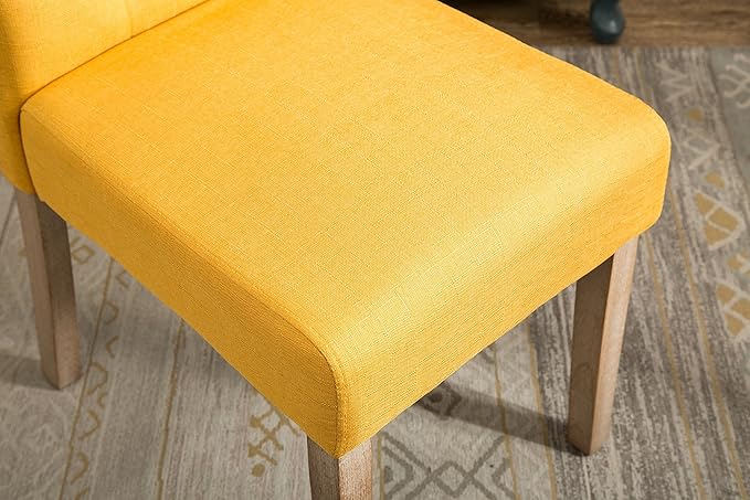Roundhill Furniture Habit Solid Wood Tufted Parsons Yellow Dining Chair, Set of 2,