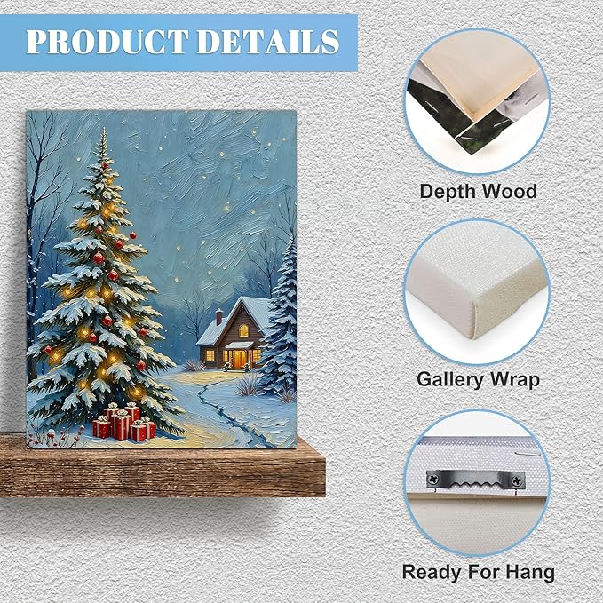 Framed Christmas Pictures Wall Decor,Vintage Pine Tree Prints,Winter Christmas Canvas Wall Art Decoration for Bedroom Bathroom Living Room Rustic Xmas Holiday Gifts (Christmas Tree 20, 16'' X 24'')