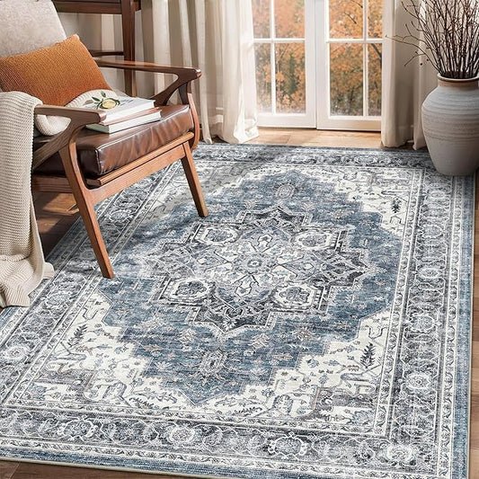 3x5 Vintage Area Rugs for Indoor Entrance Stain Resistant Washable Entryway Rug Ultra Soft Low Pile Lightweight Carpet Faux Wool Rugs for Living Room Bedroom Playroom Home Office