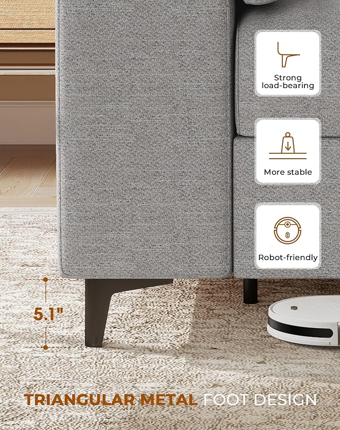 71.25" L Shaped Sectional Couches for Living Room, Deep Seat Sofa with Storage Ottoman & 8”Cushion, Comfy 2-Seater Chenille Loveseat, Convertible Armrest, Removable Cover for Small Space(Light Gray)