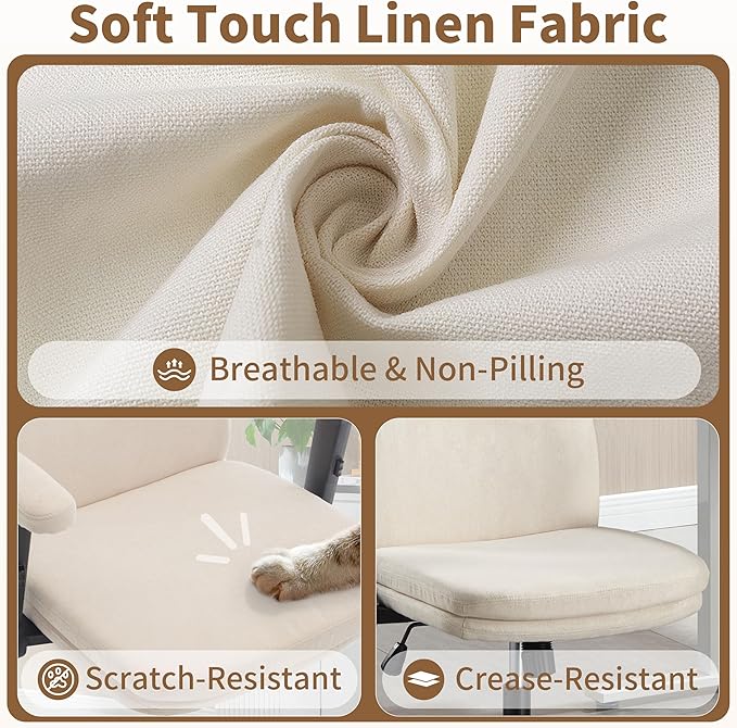 Office Chair Adjustable Desk Chair Mid Back Comfortable Linen Ergonomic Back Support Home Computer Chair with Padded 2D Flip-up Armrest Swivel Wheels (Beige)