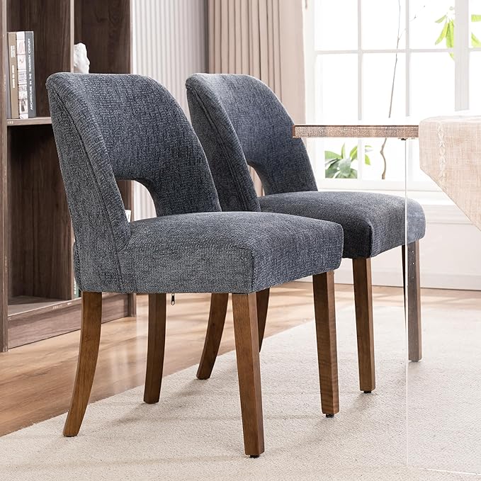 VKNOW Wooden Dining Chairs Set of 2, Modern Fabric Upholstered Dining Room Chair Kitchen Chairs, Farmhouse Dinner Chair for Kitchen Dining Room, Navy