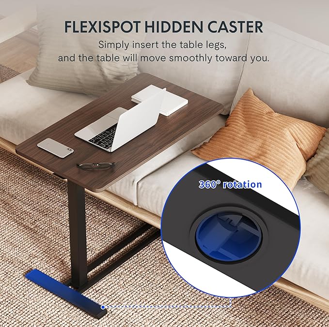 FLEXISPOT Adjustable C Table with Wheels, Mobile Snack Side End Table Sofa Couch Bedside Table Laptop Rolling Cart TV Tray Night Stand for Small Space Side Table(27.6" W x 15.7" D,Rustic Brown)