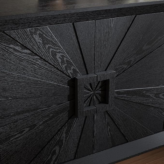 60'' Rustic Large Sideboard with 4 Doors and Adjustable Shelves, Heavy-Duty Antique Wood Entryway Console Table TV Stand for Living Room Dining Room (Black-10.2)