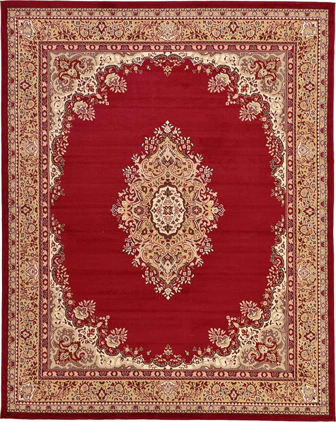 Unique Loom Reza Collection Traditional Persian Style Area Rug, 8 x 10 ft, Burgundy/Ivory