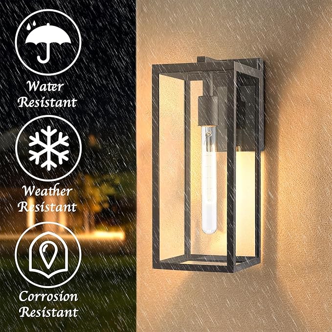 Bestshared Outdoor Wall Sconce Lights,Exterior Wall Lighting Fixtures with Clear Glass, Anti-Rust Modern Black Outside Lantern Lamp for House Front Porch Doorway Patio (Black, 15"-1 Pack)