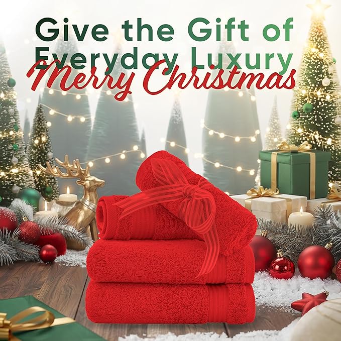 American Veteran Towel, 100% Cotton Turkish Washcloths for Bathroom Essentials 4 Pack, Soft Absorbent Wash Cloths Quick Drying Small Towels Washrags, Red