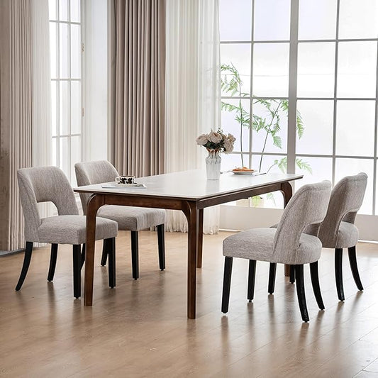 VKNOW Wooden Dining Chairs Set of 6, Modern Fabric Upholstered Dining Room Chair Kitchen Chairs, Farmhouse Dinner Chair for Kitchen Dining Room, Grey-Black Legs