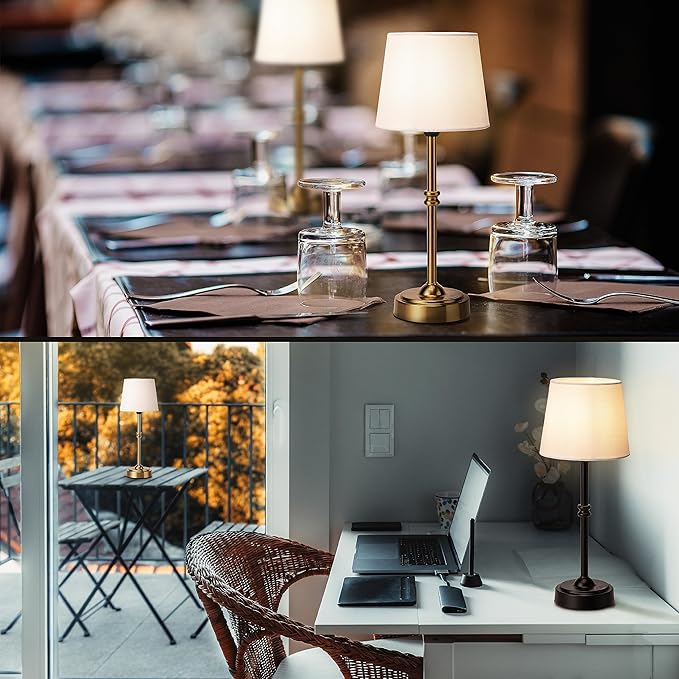 O’Bright Seraph - Cordless LED Table Lamp with Dimmer, Built-in Rechargeable Battery, 3-Level Brightness, Patio Table Lamp, Bedside Night Lamp, Ambient Light for Restaurant, Black