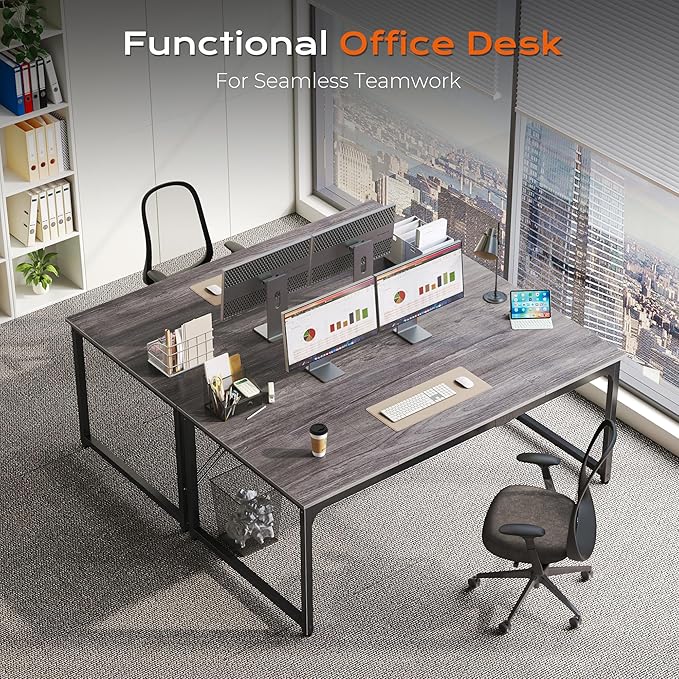 PRAISUN 63 X 29.5 Inch Computer Desk with Deeper Desktop, Gaming Office Writing Work Desk for Home Office, Study, Bedroom, Work from Home, Metal Frame, Grey