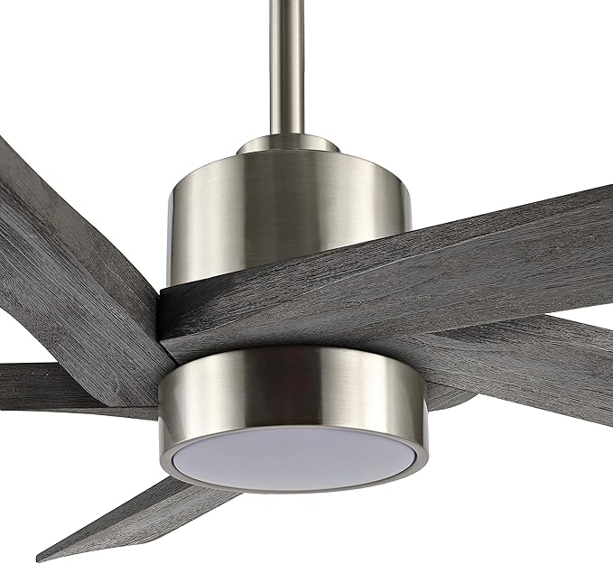 WINGBO 64 Inch DC Ceiling Fan with Lights and Remote Control, 5 Reversible Carved Wood Blades, 6-Speed Noiseless DC Motor, Modern Ceiling Fan in Brushed Nickel Finish with Gray Blades, ETL Listed
