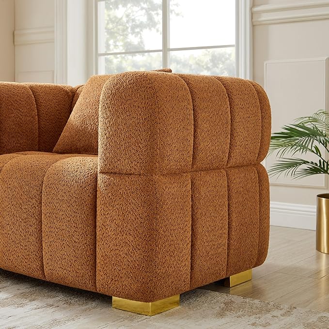 VANOMi Sofa and Chair Set, Modern Deep Seat Couch & Boucle Sofa Chairs, Oversized Upholstered Couch Sets for Living Room, Bedroom, Office, Apartment, Curry (2 Pieces)