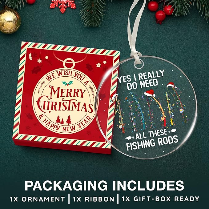 Fishing Ornaments for Christmas Tree - Unique Fisherman Gifts for Men, Funny and Unique Fishing Gift for Men and Boys, Fisherman Gift