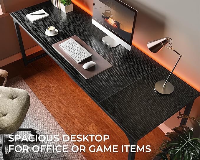 Huuger Computer Desk, 80 Inch Office Desk, Gaming Desk with Storage, Writing Desk Work Desk for Home Office, Study, Long Simple Desk, Large Legroom, Metal Frame, Black
