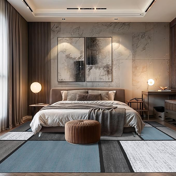 Rugshop Contemporary Modern Boxes for Open Spaces,Living Room,Large Areas,Bedroom,Kitchen Non Shedding Area Rug 12' x 15' Blue