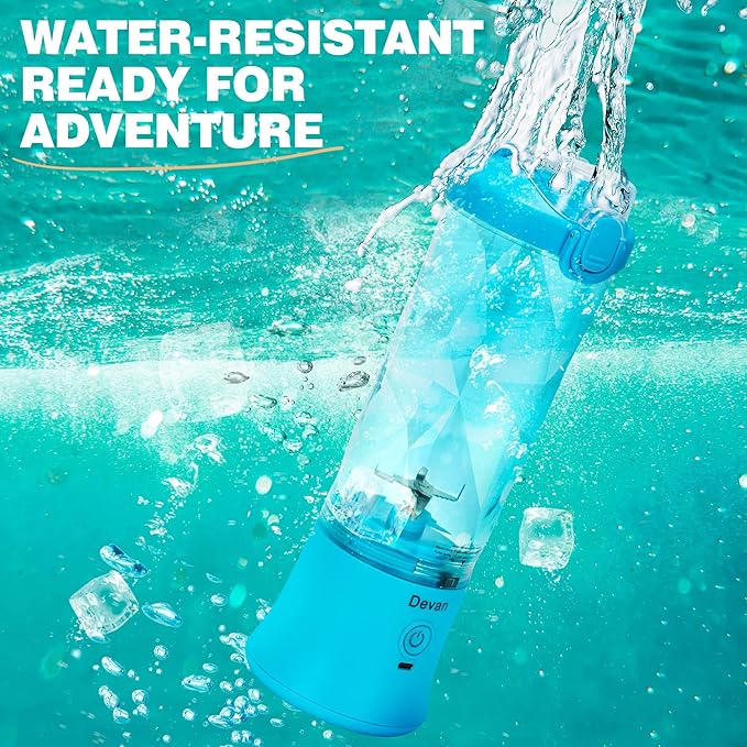 Portable Blender,270 Watt for Shakes and Smoothies Waterproof USB Rechargeable with 20 oz BPA Free and a Travel Lid. (Blue, 20 oz)