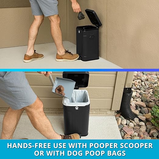 Dog Poop Trash Can Outside - Outdoor Dog Waste Trash Can with Lid - Odor Proof Waste Station Container for Backyard - 12L/3.2Gal (Black)