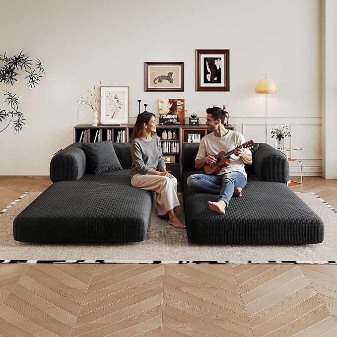 Boneless Couch Sectional Sofa,Convertible Sofa Bed with Sleeper Sofa,Futon Floor Couch Folding Sofas for Living Room,Bedroom,Apartment (Black, 78.8''W)