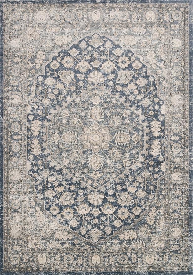Loloi Teagan Collection TEA-01 Denim/Mist 9'-9" x 13'-6" Area Rug, Large, Soft Neutral Rug, High-Traffic for Living Room, Bedroom, Home Office, Dining Area