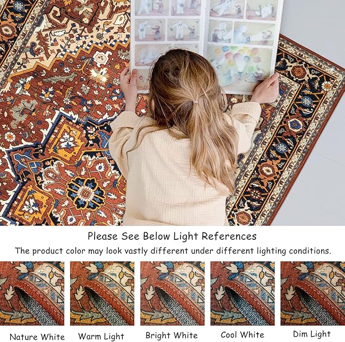 Moynesa Ultra-Thin Washable Runner Rug - 2x7 Low Pile Kitchen Rug Runners for Hallways, Boho Non-Slip Low Pile Indoor Throw Carpet Runner for Living Room Bedroom Bathroom Floor Camper, Brown