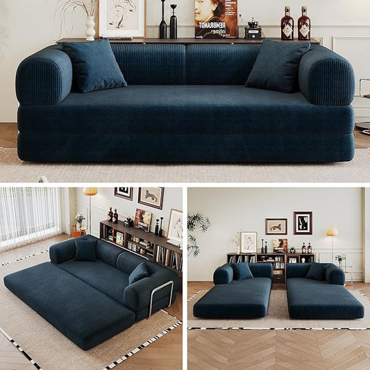 Boneless Couch Sectional Sofa,Convertible Sofa Bed with Sleeper Sofa,Futon Floor Couch Folding Sofas for Living Room,Bedroom,Apartment (Blue, 78.8''W)