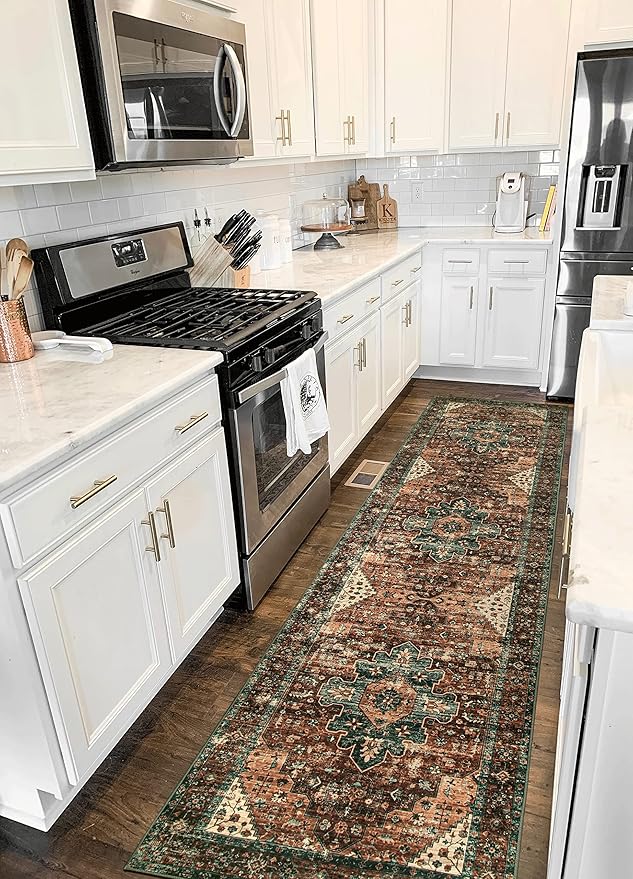 Moynesa Ultra-Thin Washable Vintage Runner Rug - 2'6" x 10' Long Hallway Rug Carpet Runner, Boho Non Slip Stair Runner Kitchen Mat Indoor Oriental Throw Rug for Living Room Bathroom Entry