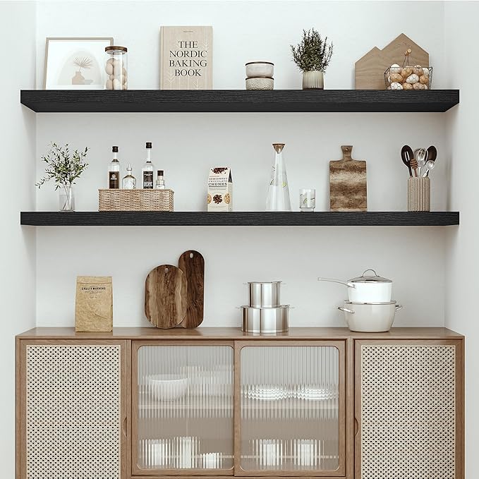 Vivelove 10" Deep Floating Shelves for Wall, 55in Long Shelf for Bathroom, Living Room, Kitchen, Farmhouse, Shelves for Room Wall with Invisible Brackets, Set of 1, Black