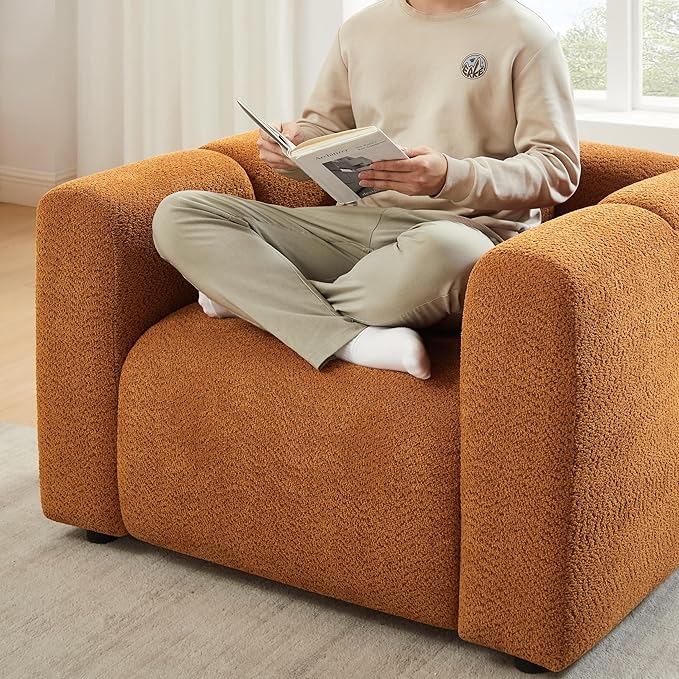 VANOMi Living Room Furniture Sets Include 95" Sofa & 42" Armchairs, Boucle Upholstered Oversized Couch with Pillows, Living Room Furniture Set for Bedroom Apartment (Curry, 1 Sofa+2 Chairs)