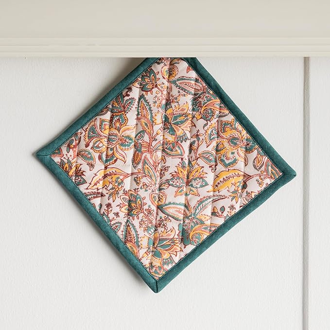 Maison d' Hermine Pot Holders 100% Cotton Heat Resistant Potholders 8" x 8" Hot Pads with Loop for Thanksgiving Christmas Decorations BBQ Cooking Baking Handling Hot Pans (Pack of 1, Nila)