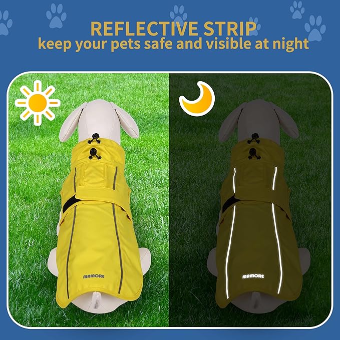 Waterproof Dog Raincoat with Reflective Strip, Adjustable Breathable Rain Coat Jacket with Leash Hole for Dogs (Orange, X-Large)