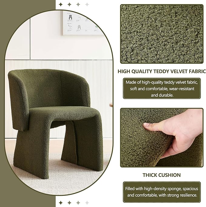 Upholstered Dining Chair Green Set of 4,Stylish Accent Barrel Side Chairs Cozy Single Sofa Chair Teddy Velvet Comfortable Armchair for Bedroom Reading Room Waiting Room Kitchen Dining Room