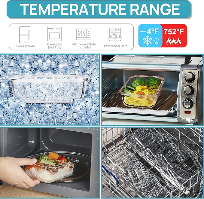 Vtopmart 5Pack 22oz Glass Storage Containers with Lids, Glass Meal Prep Food Container Sets with Snap Airtight Lids for Microwave, Oven, Freezer and Dishwasher, Grey