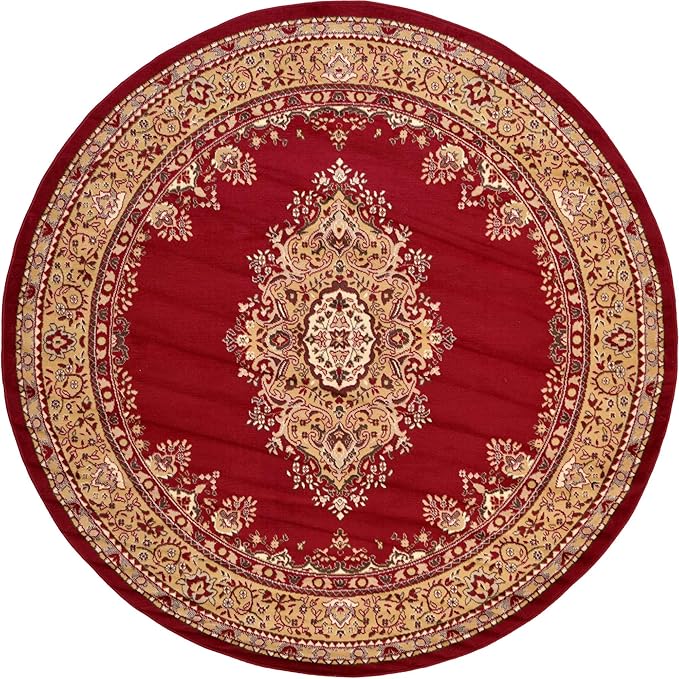 Unique Loom Reza Collection Traditional Persian Style Area Rug, 8' 0" x 8' 0", Burgundy/Ivory