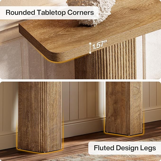 Tribesigns 63-Inch Long Entryway Table, Farmhouse Console Table Behind Couch, Modern Wooden Entry Stand with Fluted Deign for Living Room, Hallway, Foyer, Entrance