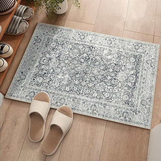 Deerly 2x3 Rugs Grey Small Area Rugs for Bedroom Living Room Bathroom Kitchen, Entry Rug Small Soft Rugs Low Pile Non-Slip Rubber Backing Oriental Door Mat