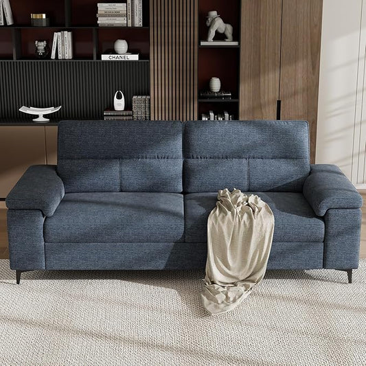 88.97" Modern Sofa Couch for Living Room, Deep Seat Sofas with 8”Cushion, Comfy 2-Seater Chenille Loveseat with Convertible Armrest, Removable Sofa Cover, High Leg (Blue)